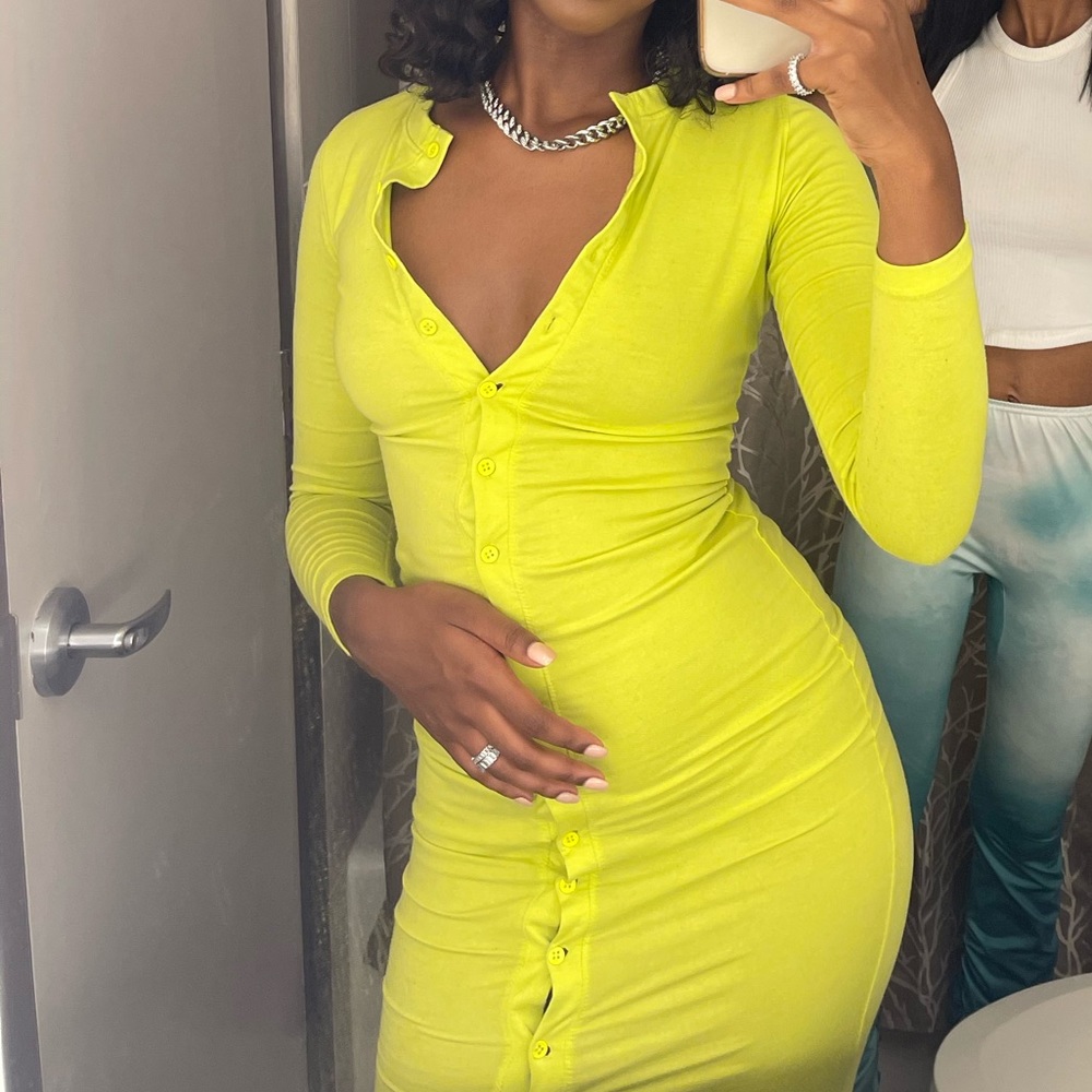 Neon Green Button Front Dress